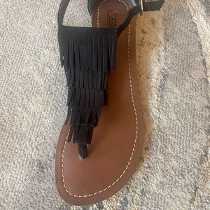 Black Fringe Sandals